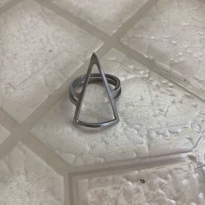 Marcia Moran rhodium plated triangle ring sz 7